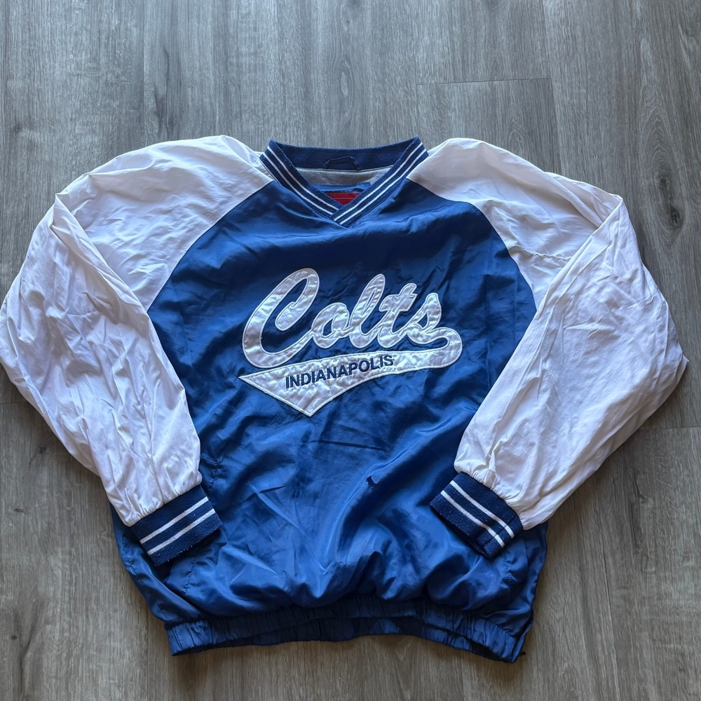 NFL Indianapolis Colts Mens Blue White V-Neck Windbreaker Pullover Jacket Size M